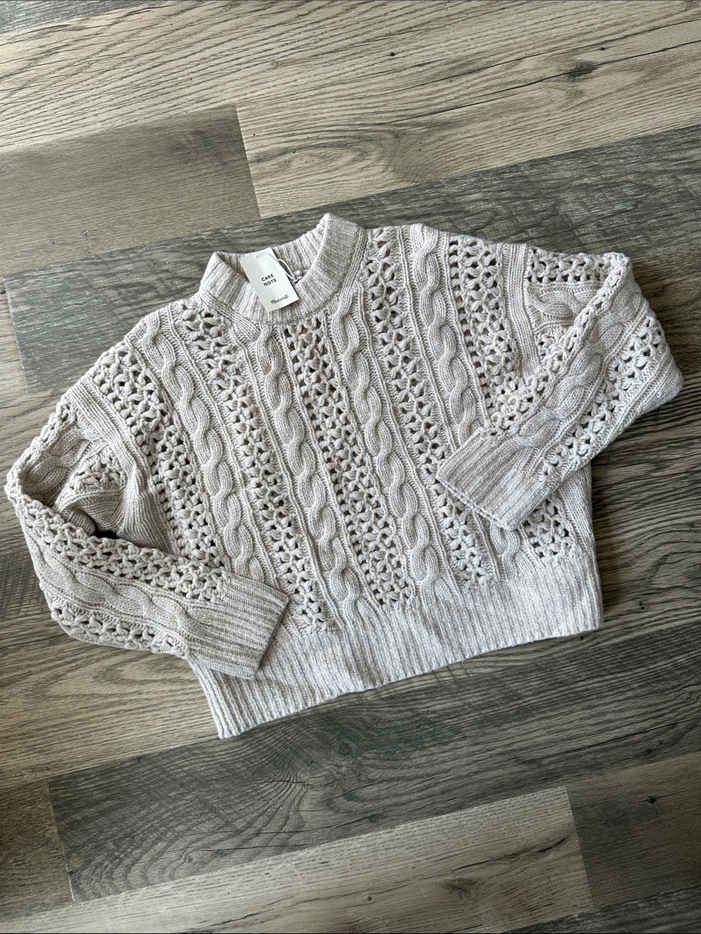 Madewell NWT marled merino wool Cable Knit Sweater mixed‎ Oat marl womens medium - Picture 4 of 13
